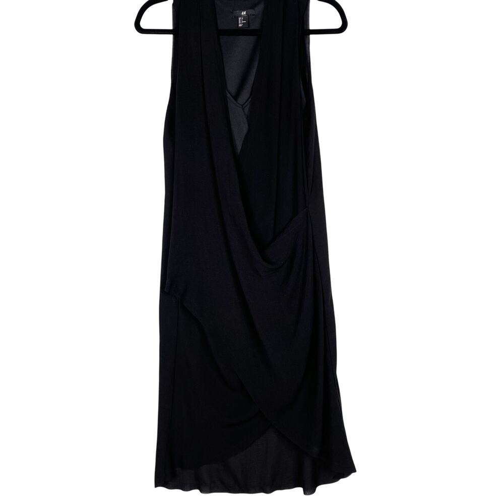 H&M Black Size 6 Faux Wrap High Low Dress Sleeveless Lined Cocktail Layered